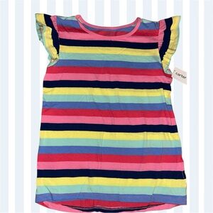 Colorful Striped Flutter Sleeve Top and Skirt